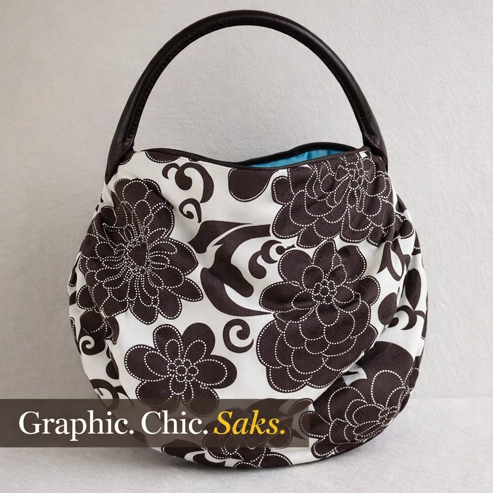Saks Fifth Avenue Brown Floral Round Hobo Bag | Cream & Chocolate Print